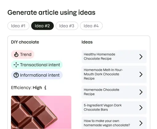 Ejemplo de artículos e ideas generados con el kit de herramientas de Contenido.